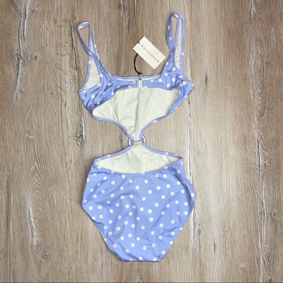 STRIP & SOLID Women’s Small Swimsuit Button Middle Front Polka Dots Lavender - Picture 5 of 9